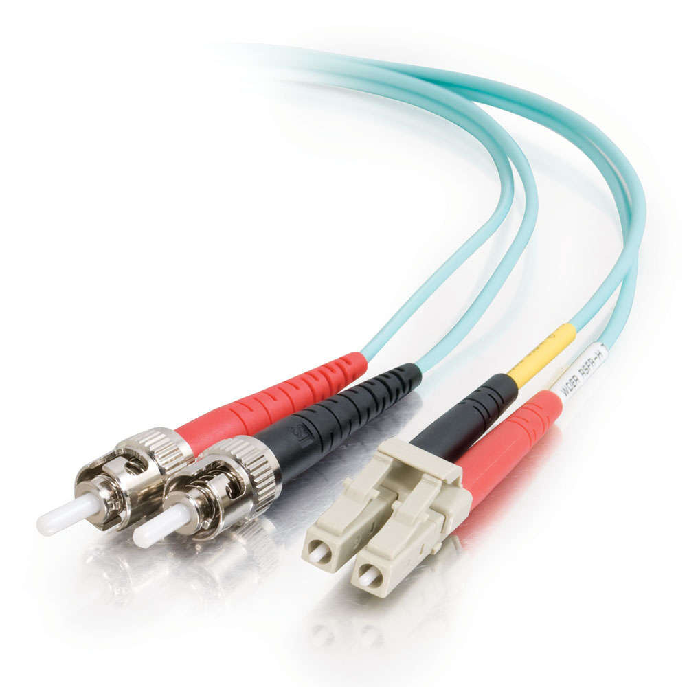 LC-ST 10Gb 50/125 OM3 Duplex Multimode Fiber Optic Cable - Aqua