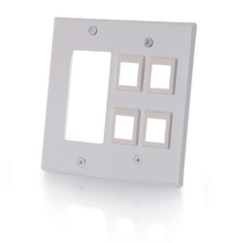 One Cutout with Four Keystone Double Gang Wall Plate - White